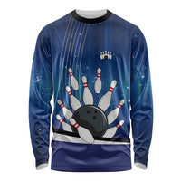 Custom Galaxy Bowling Long Sleeve Shirt with Striking Pins and Ball Design - Wonder Print Shop