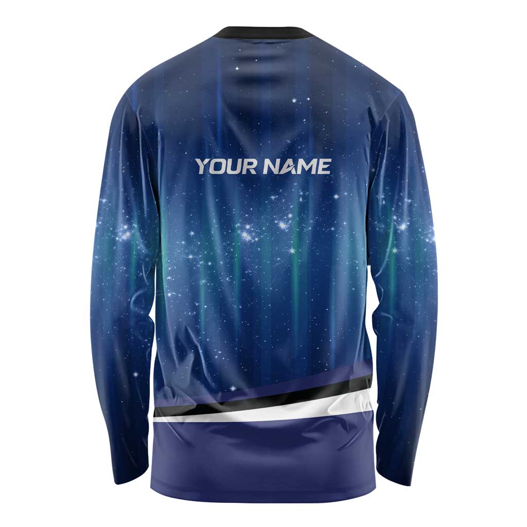 Custom Galaxy Bowling Long Sleeve Shirt with Striking Pins and Ball Design - Wonder Print Shop