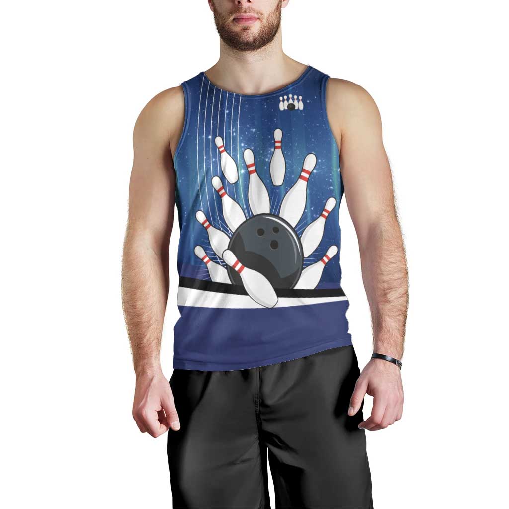 Custom Galaxy Bowling Men Tank Top with Striking Pins and Ball Design - Wonder Print Shop