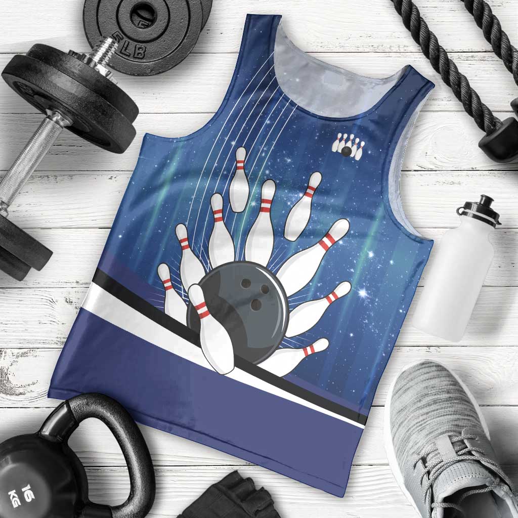 Custom Galaxy Bowling Men Tank Top with Striking Pins and Ball Design - Wonder Print Shop