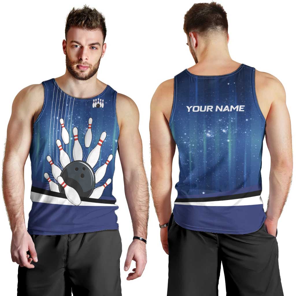 Custom Galaxy Bowling Men Tank Top with Striking Pins and Ball Design - Wonder Print Shop