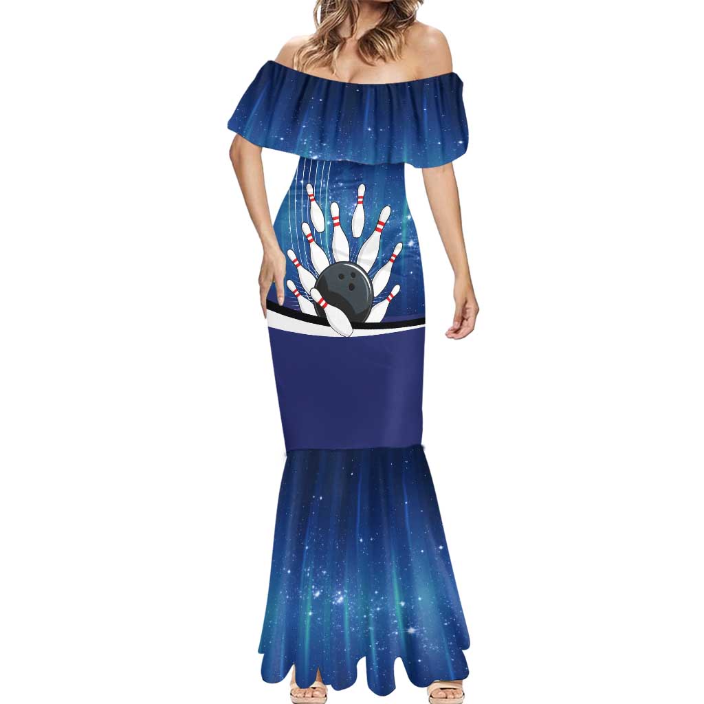Custom Galaxy Bowling Mermaid Dress with Striking Pins and Ball Design - Wonder Print Shop
