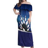 Custom Galaxy Bowling Off Shoulder Maxi Dress with Striking Pins and Ball Design - Wonder Print Shop
