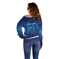 Custom Galaxy Bowling Off Shoulder Sweater with Striking Pins and Ball Design - Wonder Print Shop
