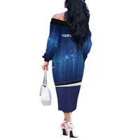 Custom Galaxy Bowling Off The Shoulder Long Sleeve Dress with Striking Pins and Ball Design - Wonder Print Shop