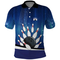 Custom Galaxy Bowling Polo Shirt with Striking Pins and Ball Design - Wonder Print Shop