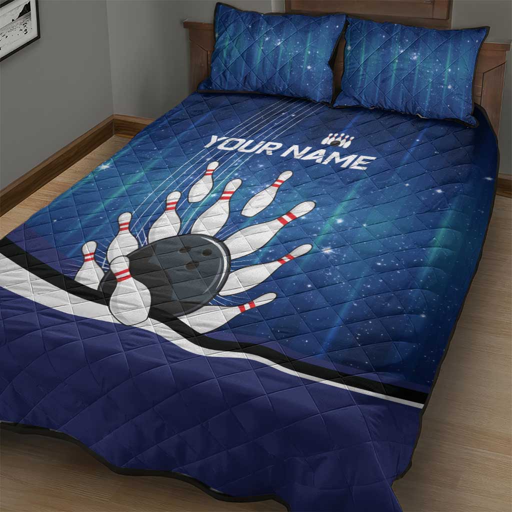 Custom Galaxy Bowling Quilt Bed Set with Striking Pins and Ball Design - Wonder Print Shop