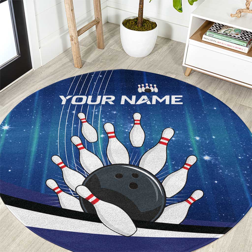 Custom Galaxy Bowling Round Carpet with Striking Pins and Ball Design - Wonder Print Shop