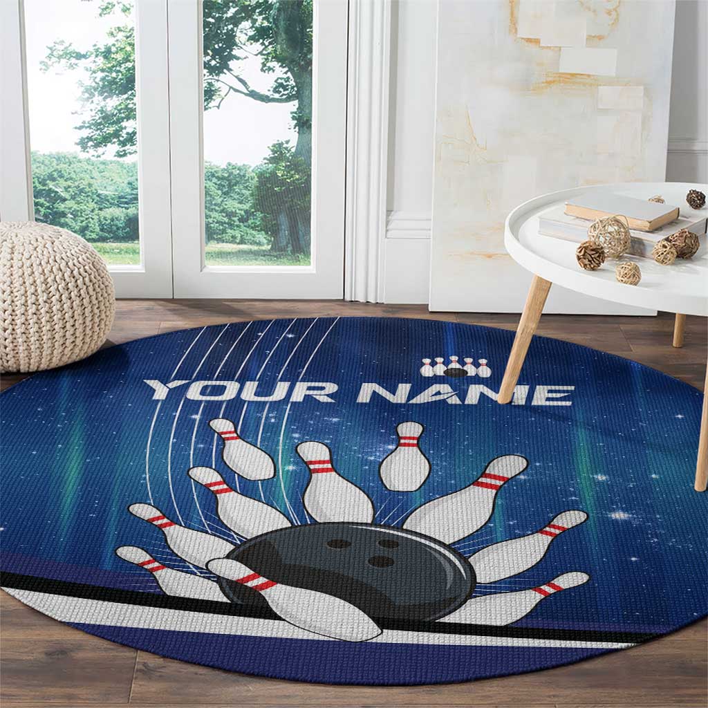 Custom Galaxy Bowling Round Carpet with Striking Pins and Ball Design - Wonder Print Shop