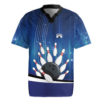 Custom Galaxy Bowling Rugby Jersey with Striking Pins and Ball Design - Wonder Print Shop
