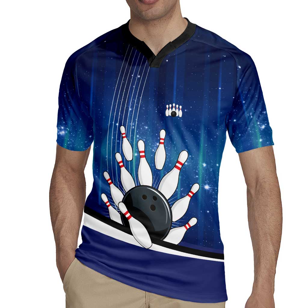 Custom Galaxy Bowling Rugby Jersey with Striking Pins and Ball Design - Wonder Print Shop