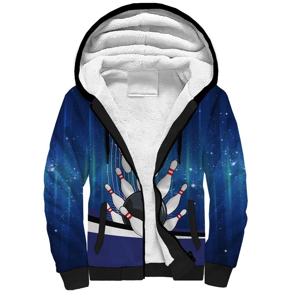 Custom Galaxy Bowling Sherpa Hoodie with Striking Pins and Ball Design - Wonder Print Shop