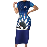 Custom Galaxy Bowling Short Sleeve Bodycon Dress with Striking Pins and Ball Design - Wonder Print Shop