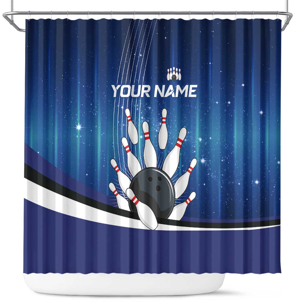 Custom Galaxy Bowling Shower Curtain with Striking Pins and Ball Design - Wonder Print Shop
