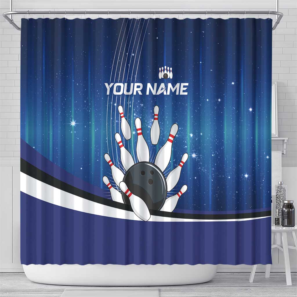 Custom Galaxy Bowling Shower Curtain with Striking Pins and Ball Design - Wonder Print Shop
