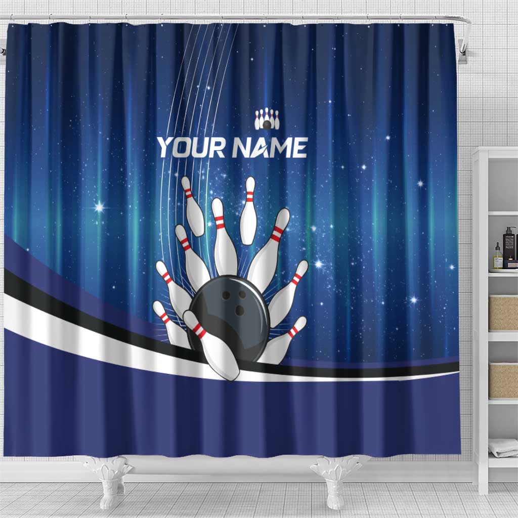 Custom Galaxy Bowling Shower Curtain with Striking Pins and Ball Design - Wonder Print Shop