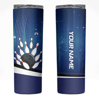 Custom Galaxy Bowling Skinny Tumbler with Striking Pins and Ball Design - Wonder Print Shop
