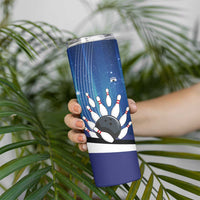 Custom Galaxy Bowling Skinny Tumbler with Striking Pins and Ball Design - Wonder Print Shop
