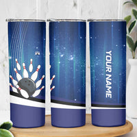Custom Galaxy Bowling Skinny Tumbler with Striking Pins and Ball Design - Wonder Print Shop