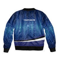 Custom Galaxy Bowling Sleeve Zip Bomber Jacket with Striking Pins and Ball Design - Wonder Print Shop
