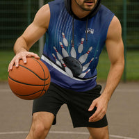 Custom Galaxy Bowling Sleeveless Hoodie with Striking Pins and Ball Design - Wonder Print Shop