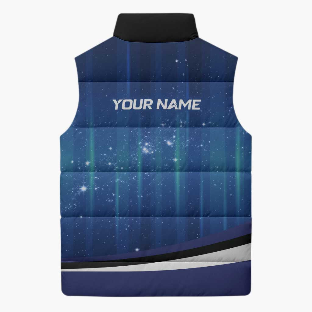 Custom Galaxy Bowling Sleeveless Puffer Jacket with Striking Pins and Ball Design - Wonder Print Shop