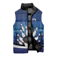 Custom Galaxy Bowling Sleeveless Puffer Jacket with Striking Pins and Ball Design - Wonder Print Shop