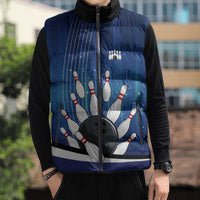 Custom Galaxy Bowling Sleeveless Puffer Jacket with Striking Pins and Ball Design - Wonder Print Shop