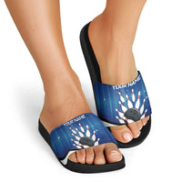 Custom Galaxy Bowling Slide Sandals with Striking Pins and Ball Design - Wonder Print Shop