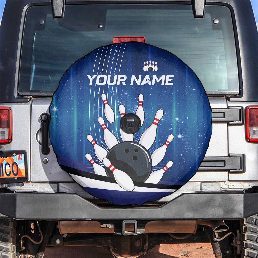 Custom Galaxy Bowling Spare Tire Cover with Striking Pins and Ball Design - Wonder Print Shop