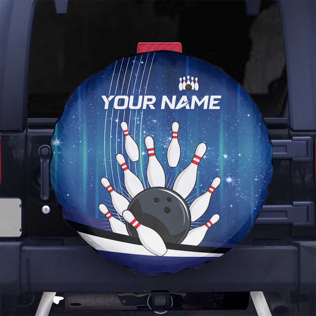 Custom Galaxy Bowling Spare Tire Cover with Striking Pins and Ball Design - Wonder Print Shop