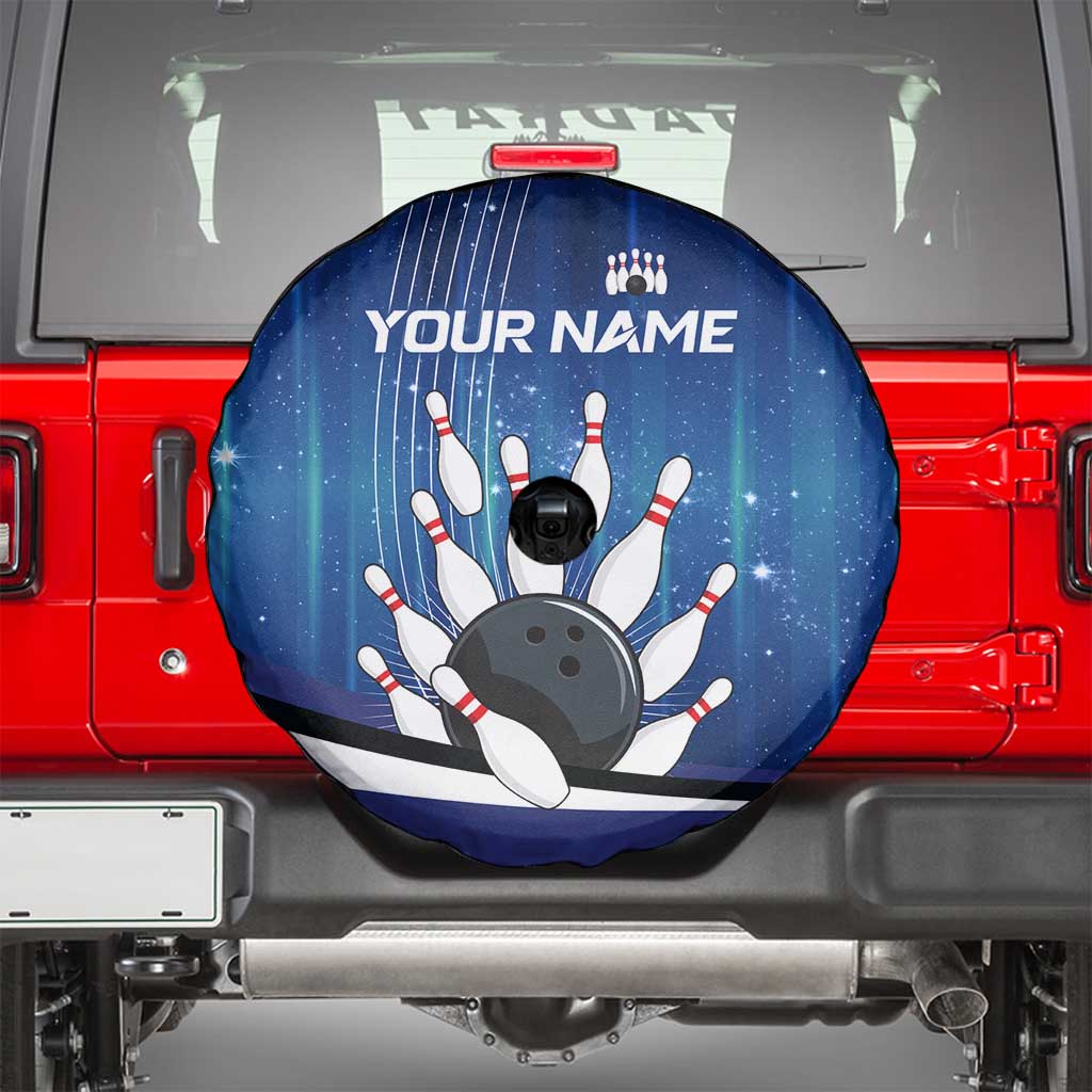 Custom Galaxy Bowling Spare Tire Cover with Striking Pins and Ball Design - Wonder Print Shop