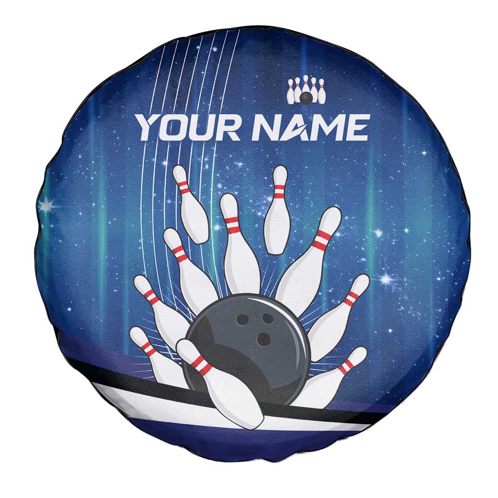 Custom Galaxy Bowling Spare Tire Cover with Striking Pins and Ball Design - Wonder Print Shop