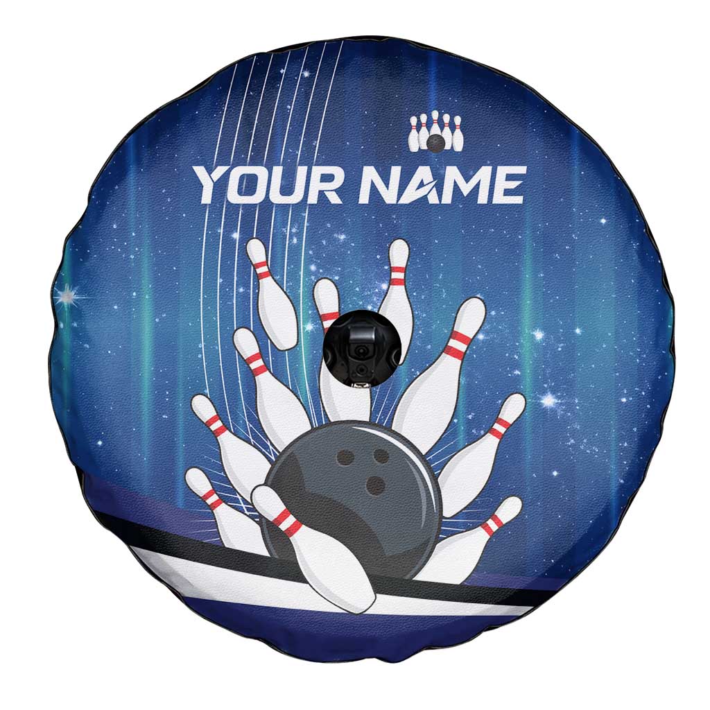 Custom Galaxy Bowling Spare Tire Cover with Striking Pins and Ball Design - Wonder Print Shop