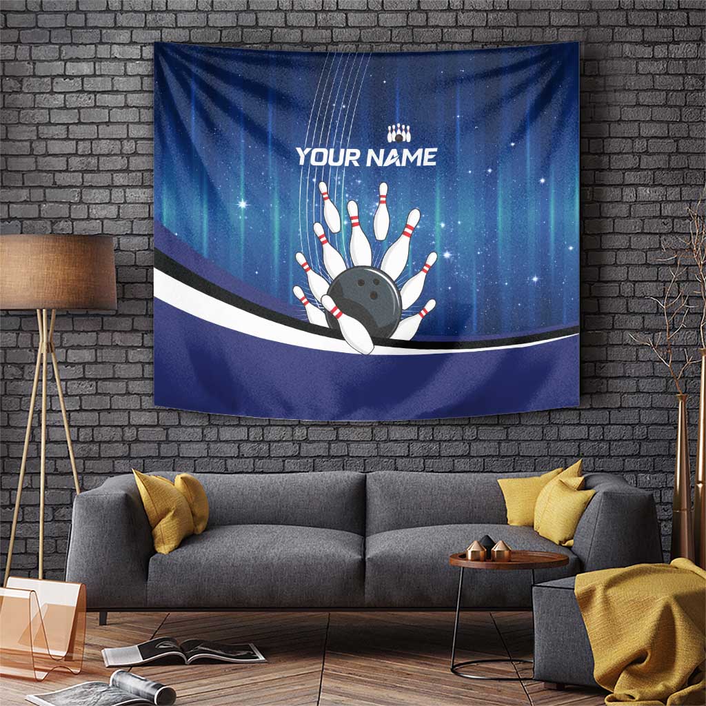 Custom Galaxy Bowling Tapestry with Striking Pins and Ball Design - Wonder Print Shop