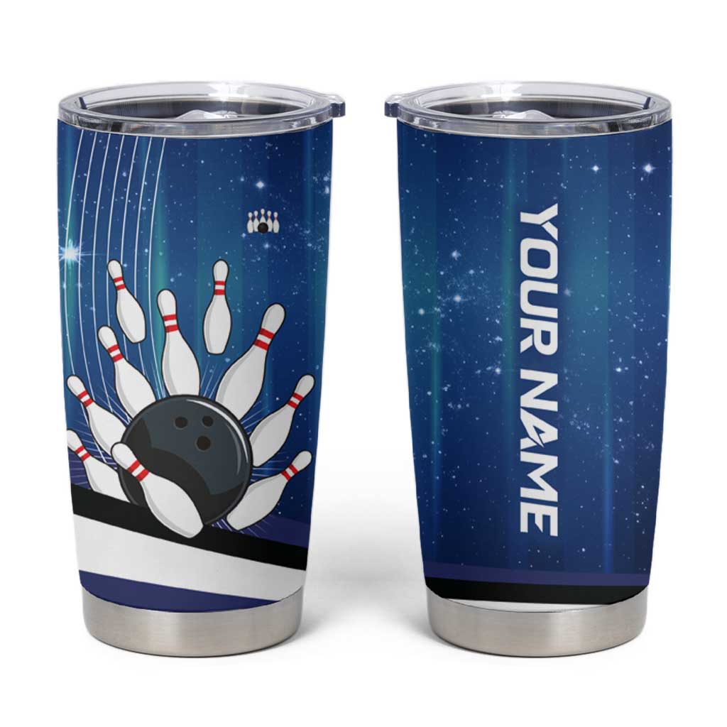 Custom Galaxy Bowling Tumbler Cup with Striking Pins and Ball Design - Wonder Print Shop