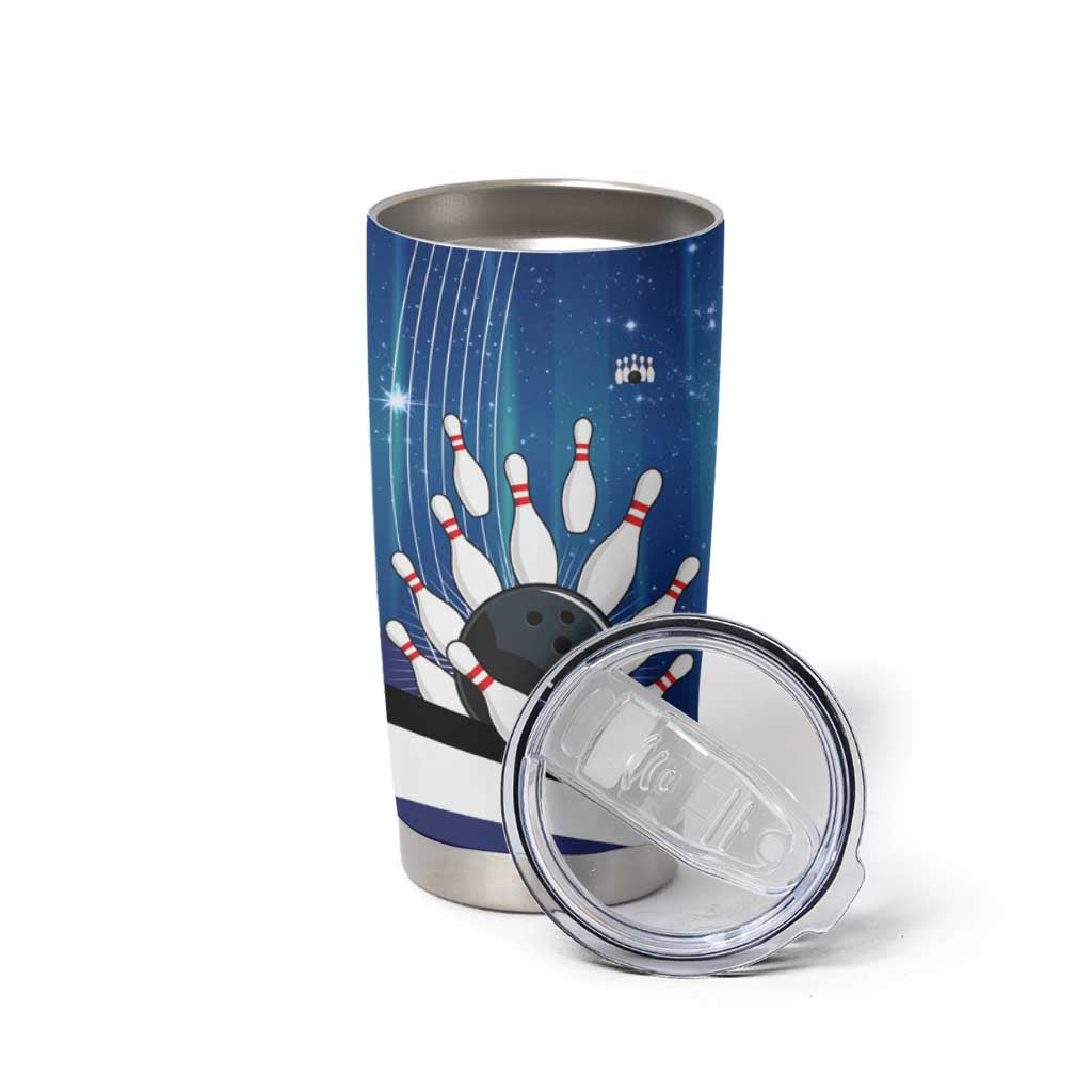 Custom Galaxy Bowling Tumbler Cup with Striking Pins and Ball Design - Wonder Print Shop