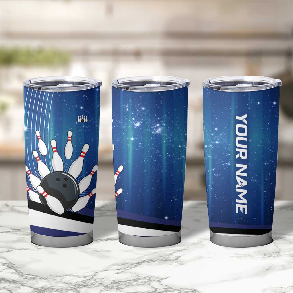 Custom Galaxy Bowling Tumbler Cup with Striking Pins and Ball Design - Wonder Print Shop