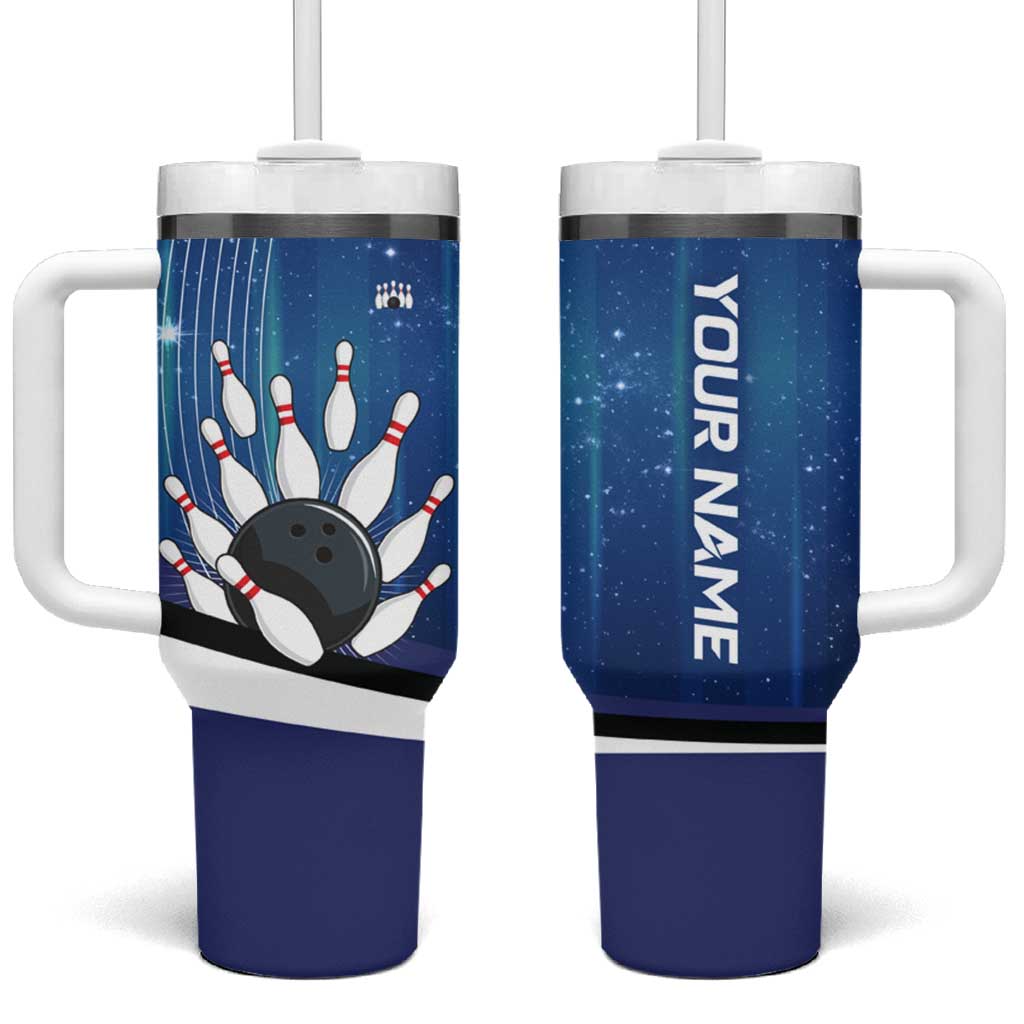 Custom Galaxy Bowling Tumbler With Handle with Striking Pins and Ball Design - Wonder Print Shop