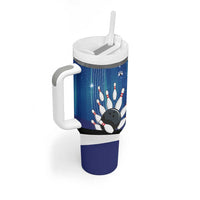 Custom Galaxy Bowling Tumbler With Handle with Striking Pins and Ball Design - Wonder Print Shop