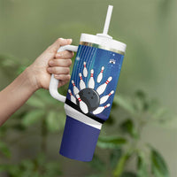 Custom Galaxy Bowling Tumbler With Handle with Striking Pins and Ball Design - Wonder Print Shop