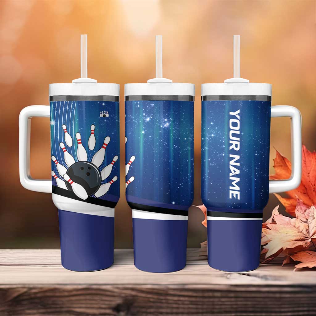 Custom Galaxy Bowling Tumbler With Handle with Striking Pins and Ball Design - Wonder Print Shop