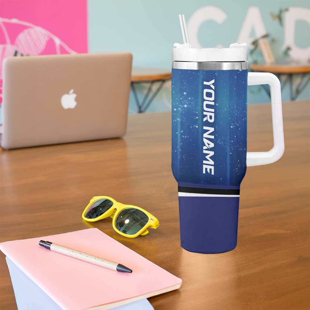 Custom Galaxy Bowling Tumbler With Handle with Striking Pins and Ball Design - Wonder Print Shop