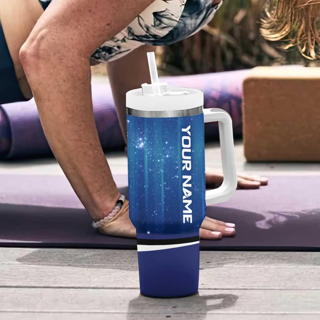 Custom Galaxy Bowling Tumbler With Handle with Striking Pins and Ball Design - Wonder Print Shop