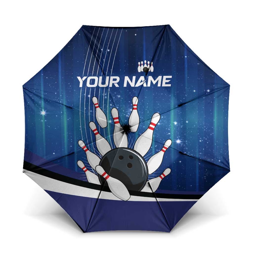 Custom Galaxy Bowling Umbrella with Striking Pins and Ball Design - Wonder Print Shop