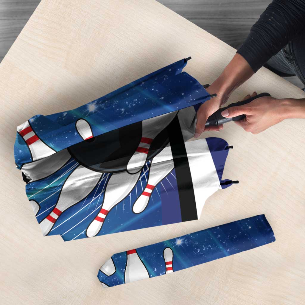 Custom Galaxy Bowling Umbrella with Striking Pins and Ball Design - Wonder Print Shop