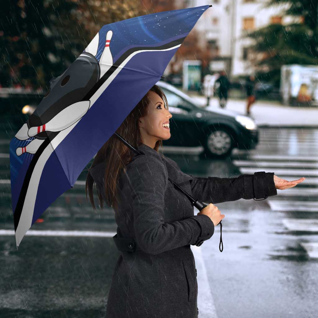 Custom Galaxy Bowling Umbrella with Striking Pins and Ball Design - Wonder Print Shop