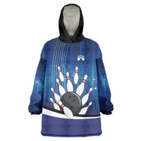 Custom Galaxy Bowling Wearable Blanket Hoodie with Striking Pins and Ball Design - Wonder Print Shop