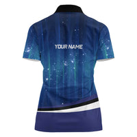 Custom Galaxy Bowling Women Polo Shirt with Striking Pins and Ball Design - Wonder Print Shop