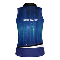 Custom Galaxy Bowling Women Sleeveless Polo Shirt with Striking Pins and Ball Design - Wonder Print Shop